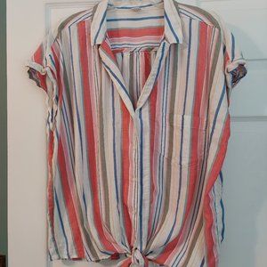 Old Navy Striped Shirt, Tie-Front, Short Sleeves